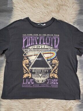 H&M Retro Pink Floyd 1973 Tour Graphic Tee Gray with Multicolor Print Size Large